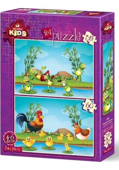 Art Kids Hayvanlar Ve Yavruları 35+60 Parça 2'Li Çocuk Puzzle
