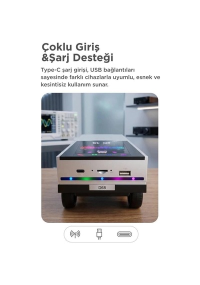 Özel Üretim Bluetooth Hoparlör Retro Araba D68 Beyaz 15w Ses Işıklı Stil