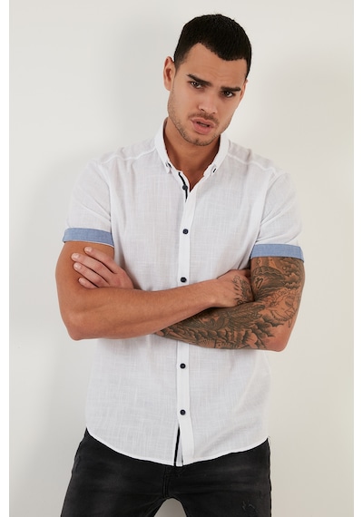 Buratti Pamuklu Slim Fit Düğmeli Yaka Kısa Kollu Erkek Gömlek Cf21S112546 Beyaz