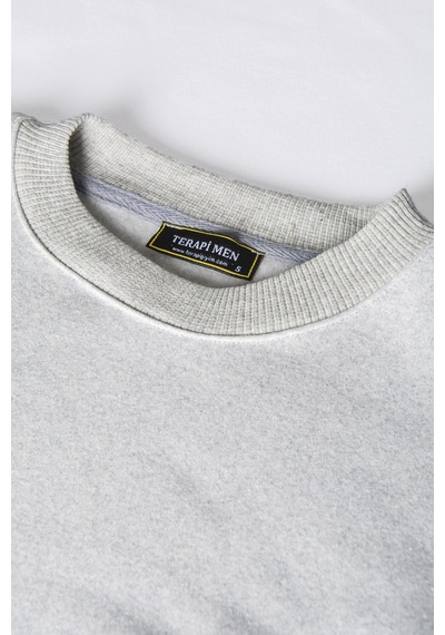 Unisex Gri Oversize Kalın Üç İplik Şardonlu Bisiklet Yaka Basic Sweatshirt Gri