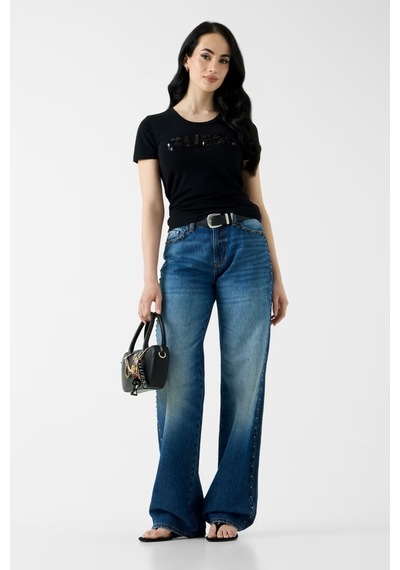 Guess Segquins Slim Fit Kadın T-shirt W5gı17j1314 Jet Black A996