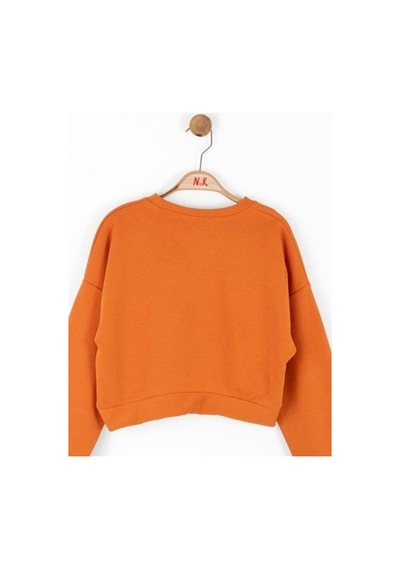 Kız Çocuk Pamuklu İki İplik Crop Sweatshirt-14706 Turuncu