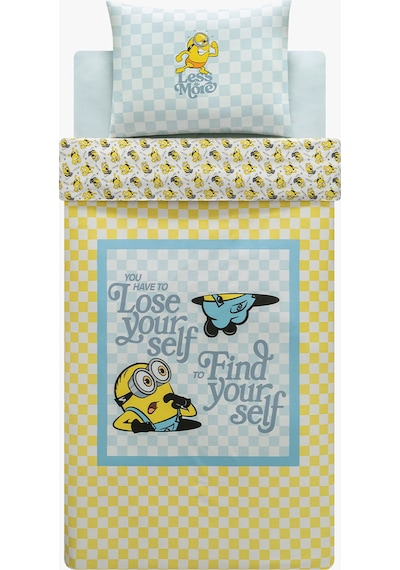 Puffy Minions Gingham %100 Pamuk Tek Kişilik Nevresim Takımı - Sarı