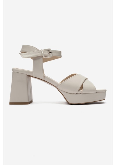 Luvishoes Luvi Shoes Lisbon Bej Cilt Çapraz Bantlı Kadın Platform Topuklu Ayakkabı BEJ CILT