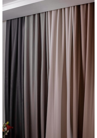 Lunet 140x270 Cm 2 Adet Blackout Fon Perde Gri