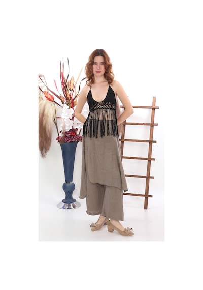 Bohem Stil İtalyan Ham Keten Pantolon Etek-8747 Vizon
