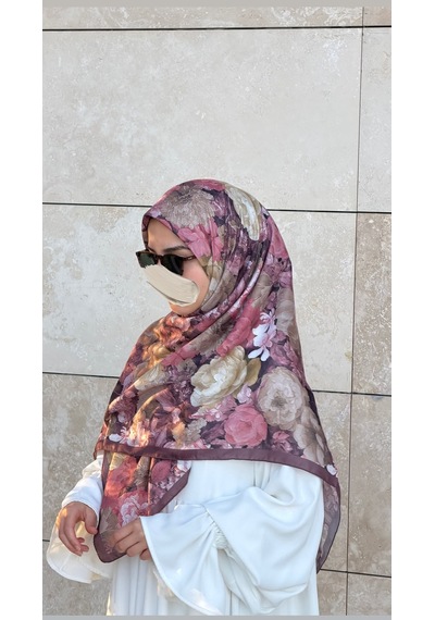 Qalortex Scarf Pamuklu Gonca Desen Eşarp - Gül Kurusu