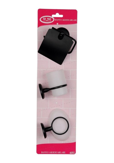 Banyo Aksesuarı 3 Lü Set Tuvalet Kağıtlıgı Sabunluk Diş Fırça Siyah