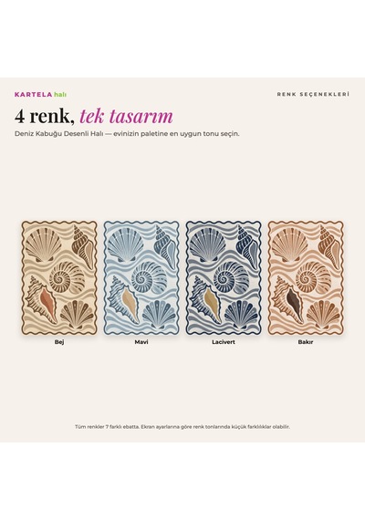 Kartela Halı Deniz Kabuğu Desenli Halı Lacivert Kaymaz Taban Makinede Yıkanabilir 200x300 Cm