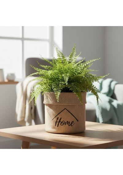 Lexroo "home" Mini Jüt Saksı Kılıfı Krem Renk Katlanabilir Kumaş Bitki Sepeti Standart