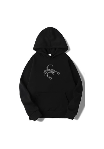 Brz Collection Unisex Oversize Taş Baskılı Scorpion Hoodie Siyah