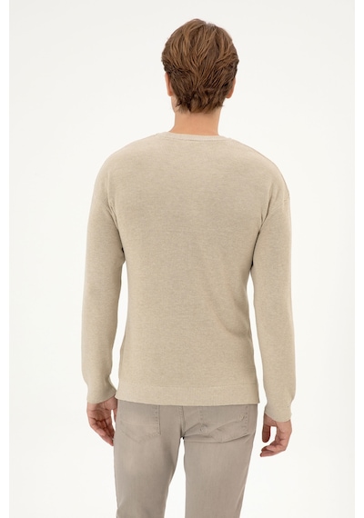 U.S. Polo Assn. Erkek Comfort Fit Bisiklet Yaka Kum Melanj Basic Kazak 50313679-VR123