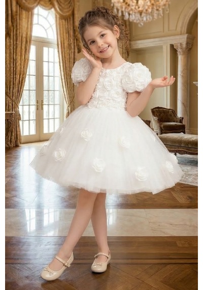 Mnk Baby & Kids Rosali Lase Detay Kız Tütü Abiye Elbise M00803 Beyaz
