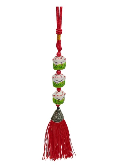 Üçlü Yeşil Maneki Neko Şans Kedisi Araba Süsü No.5y