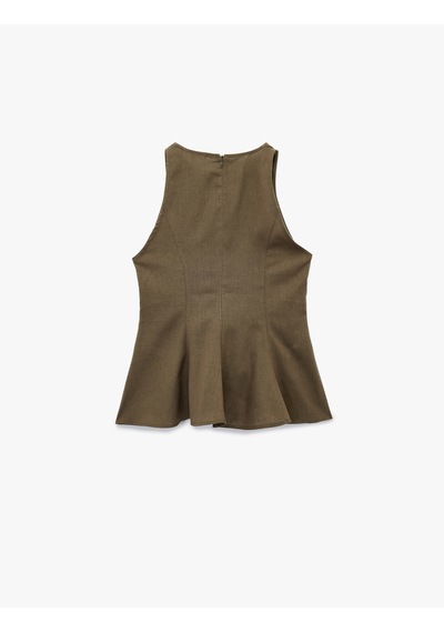 Koton Bol Kalıp Kolsuz Bisiklet Yaka Keten Peplum Bluz Haki 5sak30132ew Haki