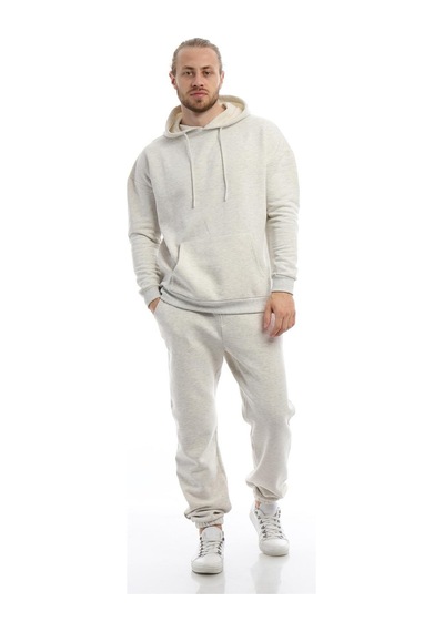 Polostate Erkek Kapüşonlu Kanguru Cepli Sweatshirt Kar Melanj