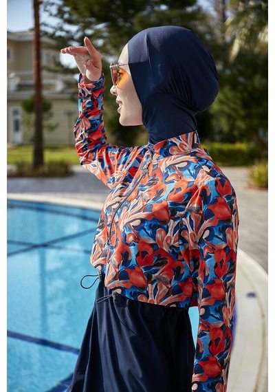 Remsa Mayo Remsa Tam Kapalı Tesettür Mayo R113 Batik Siyah