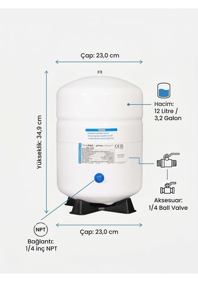 Pae Ro-122 Ters Ozmoz Su Depolama Tankı, 12 Litre, Basınçlı Tank