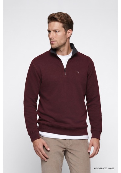 Wrangler Pamuklu Selanik Regular Fit Fermuarlı Erkek Sweatshirt W2620081800 Bordo