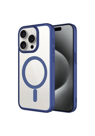 Zeyline Apple Uyumlu iPhone 15 Pro Wireless Şarj Özellikli Sert Pc Zore Mat Riksos Magsafe Kapak-lacivert