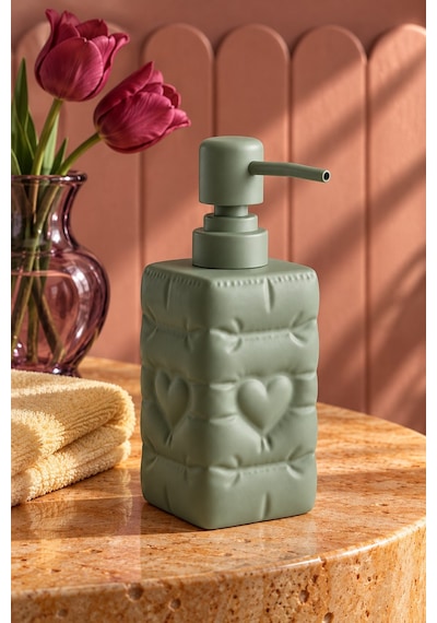Rosıe Adaçayı Yeşili Renk Kalp Dokulu Kare Seramik Sıvı Sabunluk 350 Ml Karışık