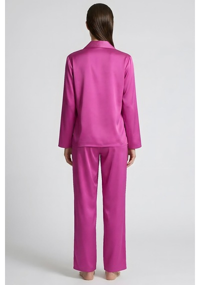 Amoris Fuşya Uzun Saten Pijama Takımı