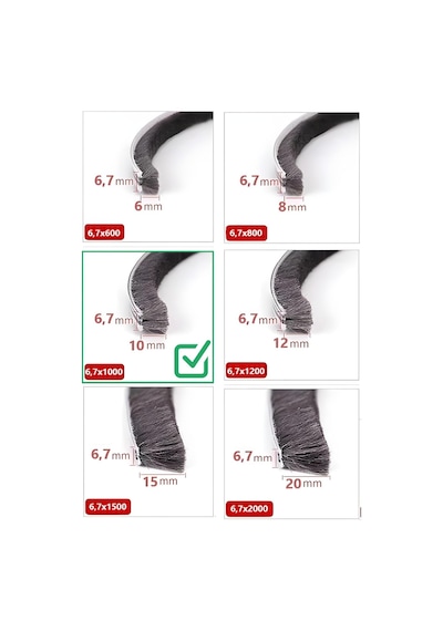 Cam Balkon, Sürgülü Kapı Fitili, Kıl Fitil Taban 6,7 Mm, Yükseklik 10 Mm, Uzunluk 10 Metre 67x1000 Diğer