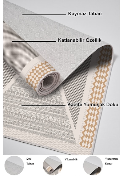 Dekoreko Kaymaz Taban Djt Banyo Halısı Trend Modern P1526 krem