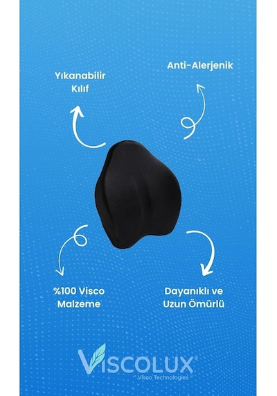 Ortopedik Lüks Bel Destek Yastığı - Premium Visco Bel Destek Minderi Mavi 54x42x9 Siyah
