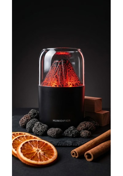 Volkan Efektli Ultra Sessiz LED Işıklı Gece Lambası & Değişen Renk Modlu Ultrasonik Hava Nemlendirici & Aroma Difüzör