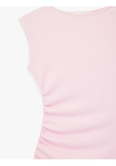 Koton Drape Detaylı Asimetrik Kesim Bisiklet Yaka Kolsuz Midi Elbise Pembe 6sal80121ık Gül