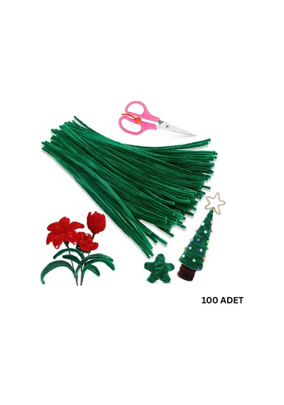 Şönil Tel, El İşi, Dıy, Hobi Ve Çiçek Yapım Teli, Koyu Yeşil, 100 Adet, 6 Mm - 30 Cm
