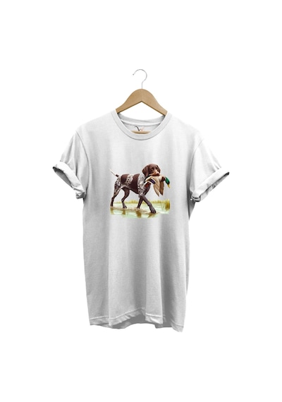 Hunting Avcılık Ördek Avı Baskılı Sazlıkta Avlanan Köpek %100 Pamuk Regular Fit T-shirt Beyaz