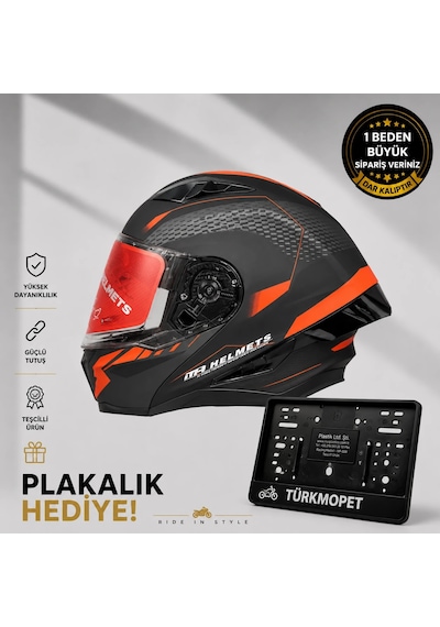 Mh Sports Çene Açılır Güneş Vizörlü Kask + Plakalık Kırmızı