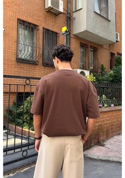 Flaw Basic Oversize Tişört Koyu Kahve-26520 Koyu Kahve