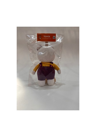 El Yapımı Amigurumi Kedi Örgü Oyuncak Bebek Tığ İşi 24 Cm Sevimli Hediye Mor