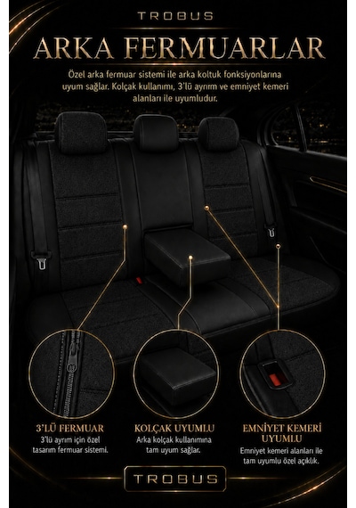 Renault R9 Broadway 1990-2000 Uyumlu Lion Serisi Tay Tüyü Siyah Premium Koltuk Kılıfı 70505320
