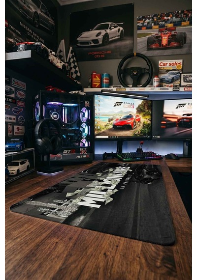 Milyoner Lamborghini Gece Tasarımı 40x90 Cm Oyuncu Mousepad Kaymaz Taban Büyük Boy Siyah