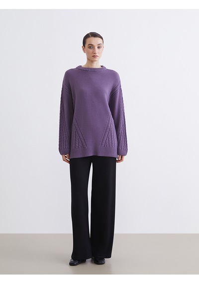 Lcw Modest Mor Bisiklet Yaka Kendinden Desenli Kadın Triko Tunik Lcw Modest Mor Bisiklet Yaka Kendinden Desenli Kadın Triko Tunik