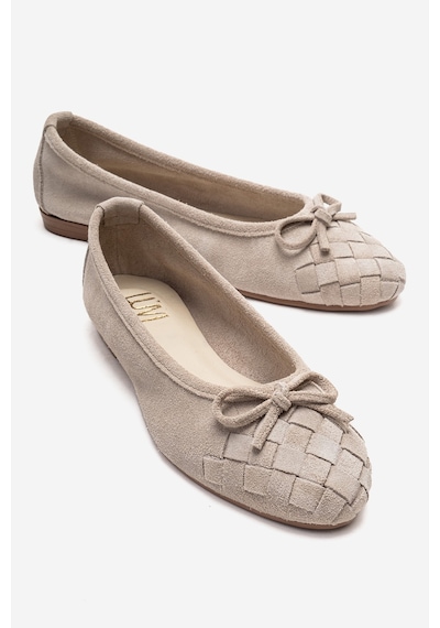 Luvishoes 03 Bej Süet Hakiki Deri Kadın Babet Ayakkabı Bej