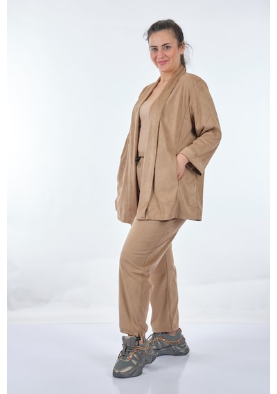 Vedi-Bb 22233821 Uzun Kollu Camel Kadın Ceket Çok Renkli