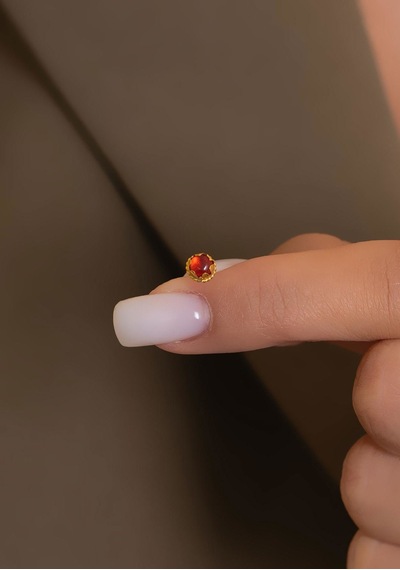 14 Ayar Altın Koyu Kırmızı Taşlı Geçmeli Hızma Sarı
