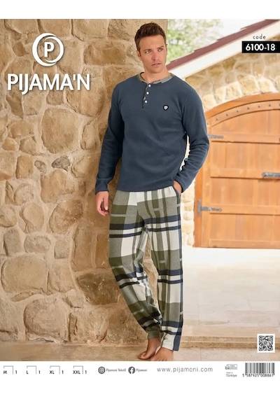 Pijamoni Erkek Düğme Yaka Kışlık Polar Pijama Takımı 6100/18 - 1 Adet İndigo Pijamoni Erkek Düğme Yaka Kışlık Polar Pijama Takımı 6100/18 - 1 Adet İndigo