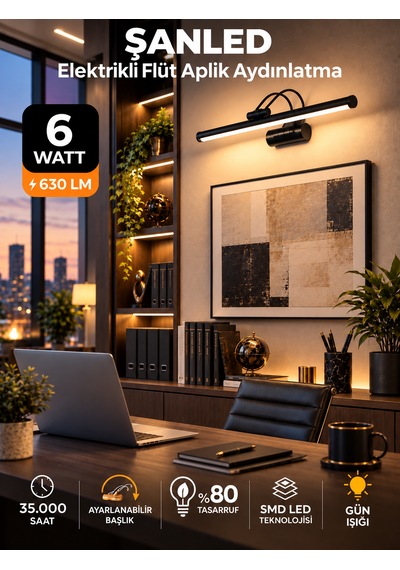 6w Elektrikli Flüt Led Aplik Siyah Renk Gün Işığı Ayarlanabilir Başlık 1 Adet