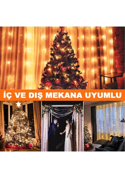 3x3 Metre Peri Led Kumandalı Perde Asma Kancalı Peri Led Yılbaşı Led Gün Işığı Led Işık 8 Modlu Standart