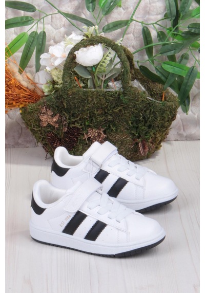 Fort Cool Cooper Rahat Esnek Sneaker Erkek Çocuk Spor Ayakkabı Beyaz-Sıyah