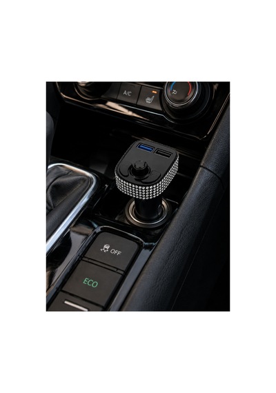 Araç İçi Kristal Gümüş Taşlı Fm Transmitter Bluetooth 2 Usb Oto Çakmaklık
