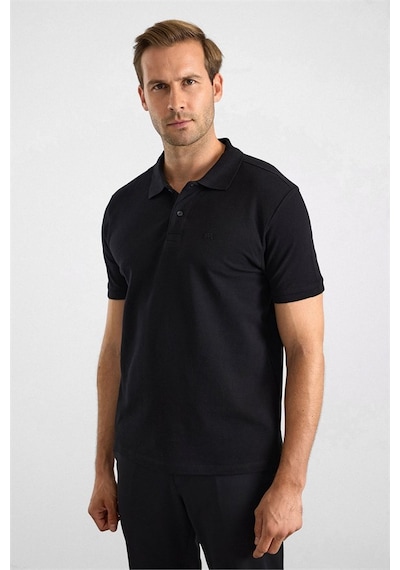 Süvari Siyah Regular Düz Baskısız Pike Düğmeli Polo Yaka Tişört Ts1014000471-s09