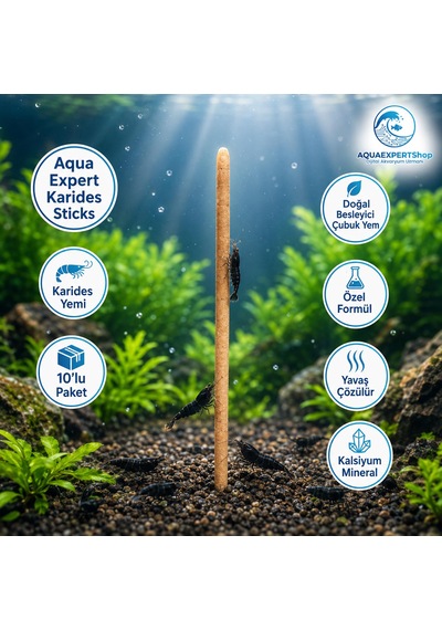 Aqua Expert Karides Sticks Karides Yemi 10 Lu Paket Doğal Besleyici Çubuk Yem Özel Formül - Kalsiyum Mineral