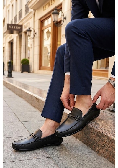 Pierre Cardin 90155 Rahat Esnek Hakiki Deri Erkek Loafer Ayakkabı Siyah